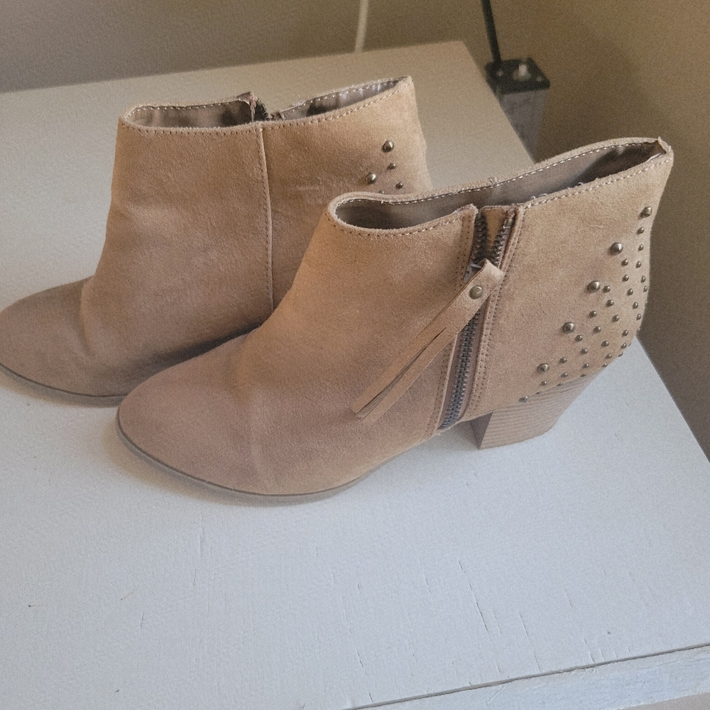 Express Tan Ankle Booties with Stud Accents
